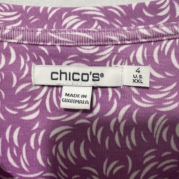Chico's Womens Top 4 20/22 Lavender Scoop Neck 3/4 Sleeves Swirl 100% Pima Cotto - Picture 3 of 10